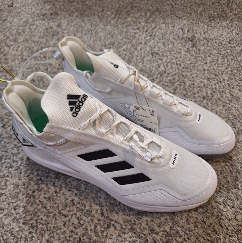 Adidas Icon 7 Boost Baseball Metal Cleats Mens Size 13 White and Black